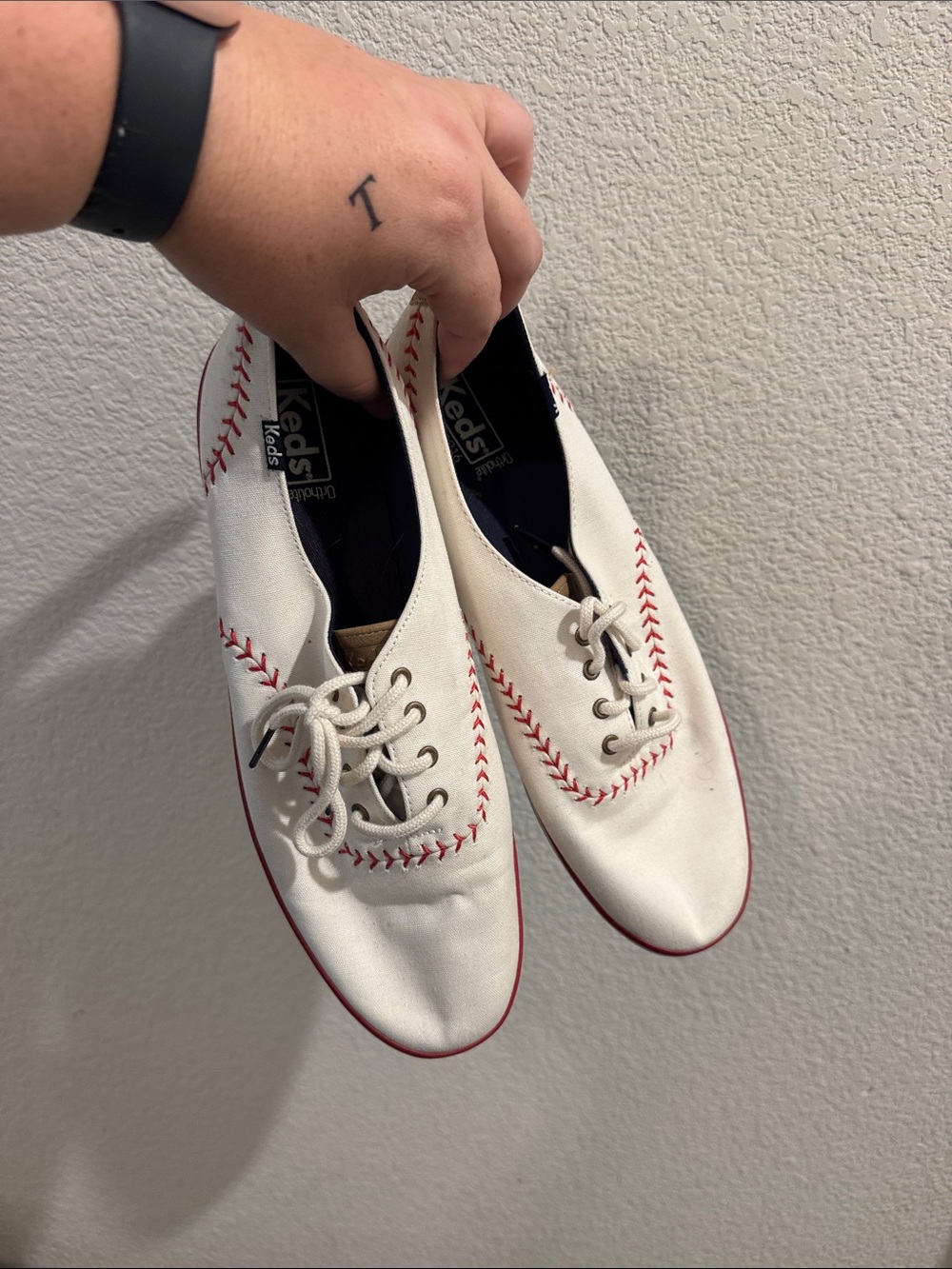 Keds baseball White Canvas Sneakers with Red Stitching